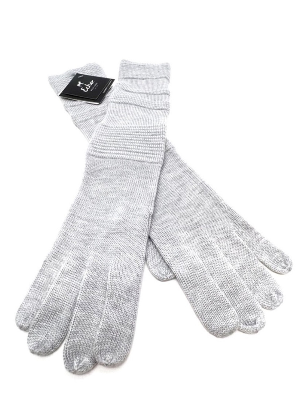 Echo Gloves Cashmere Blend Long Gray Knit Light Gray Winter New NWT